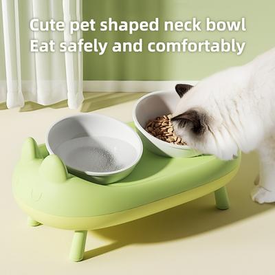 Anti-Spill Cat Shape Design Elevated Pet Double Bowls for Neck Protection