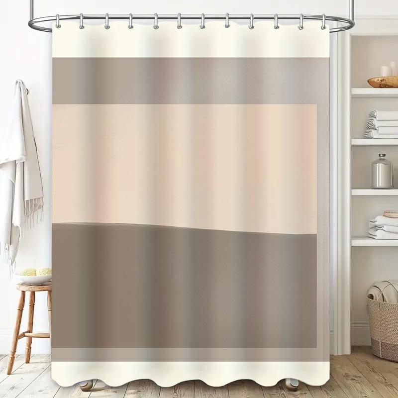 Modern Bathroom Decor Shower Curtain Set With Soft Fabric For Bathing Room Beige Tan Stripes Pattern (180 X 240 Cm)