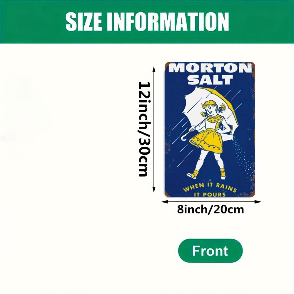 

Vintage Metal Wall Art Sign Morton Salt Girl with Umbrella When It Rains It Pours Slogan x Inches Retro Advertising 20x30cm（7.8x11.8inch）