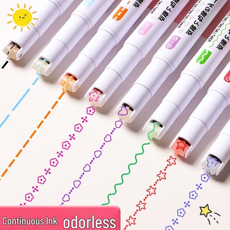 Floral Outline Dual Line Quick-Dry Highlighter Pen Set for Journaling and Student Use