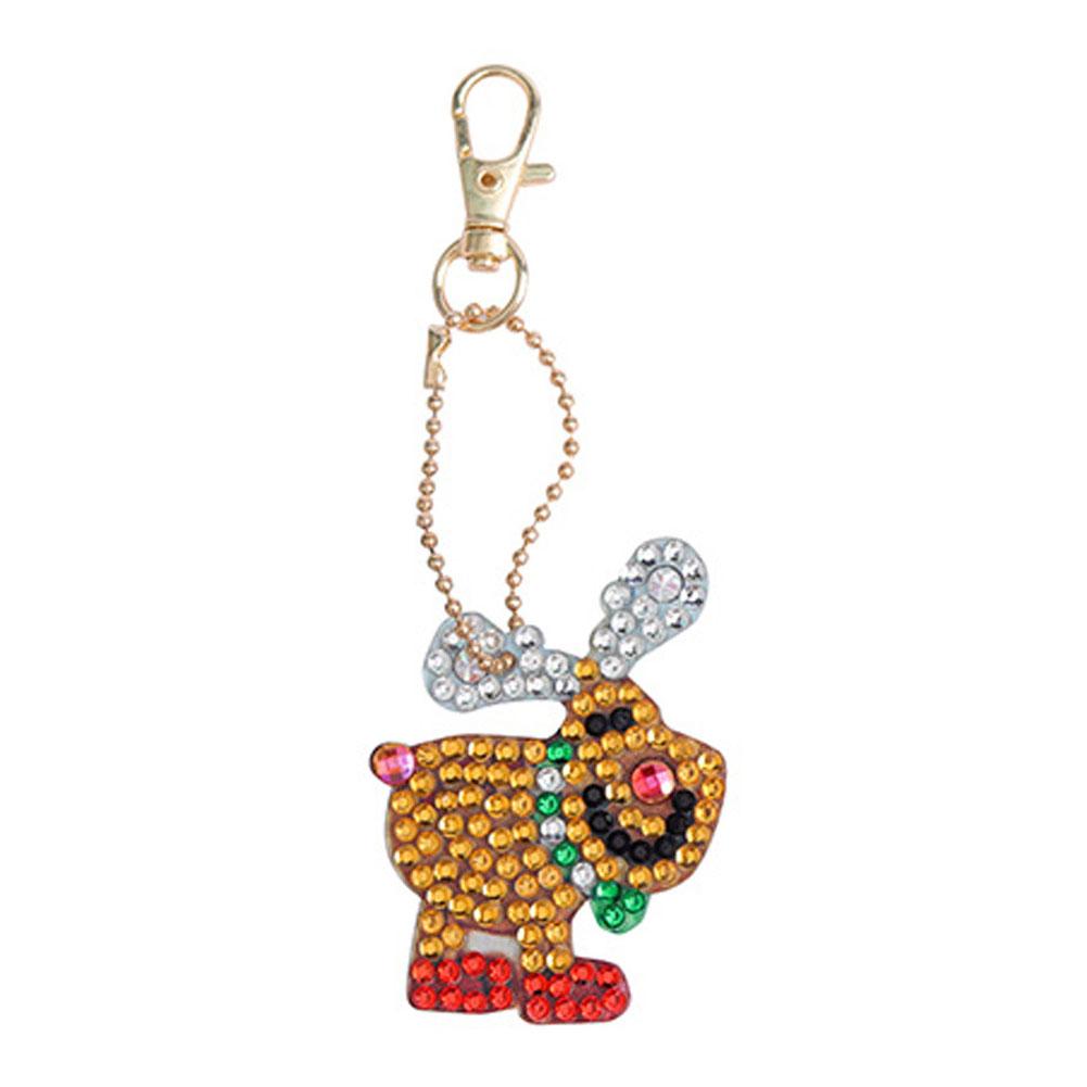 1 Set DIY Full Drill Christmas Theme Rhinestone Painting Keychain Resin Drill Pendant Cute Animal Key Chain Christmas