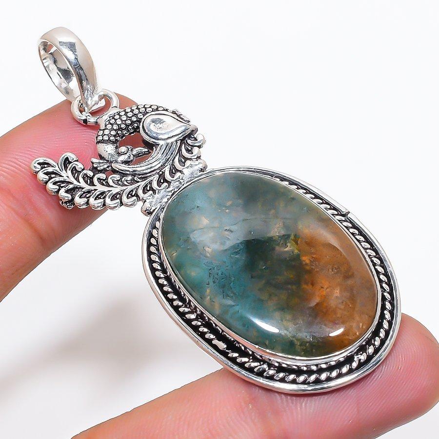 Натуральный индийский моховой агат, серебряный кулон 925 пробы 2,92 AP-14200