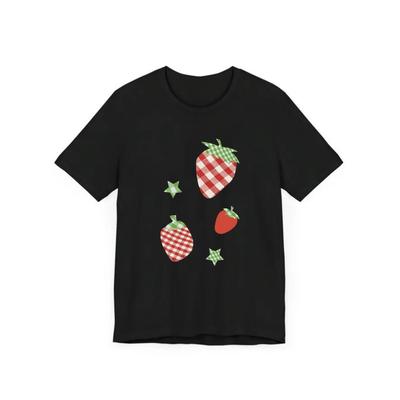 Cute Checkered Strawberry Graphic T Shirt WOMEN Unisex Summer Short Sleeve Gingham Fruit Kawaii Harajuku Casual Fashion Tee Tops