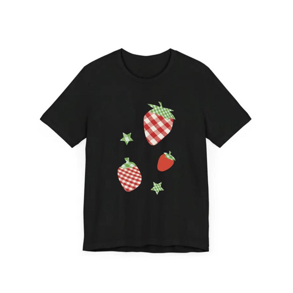 Cute Checkered Strawberry Graphic T Shirt WOMEN Unisex Summer Short Sleeve Gingham Fruit Kawaii Harajuku Casual Fashion Tee Tops