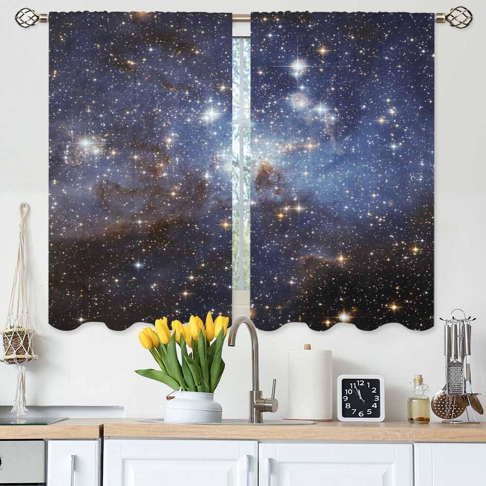 

Galaxy Kitchen Curtains Nebula Star Meteor Universe Space Short Tier Curtains for Bathroom Cafe Small Window Drapes Treatment 2 100*130 Grommet Top 1pcs