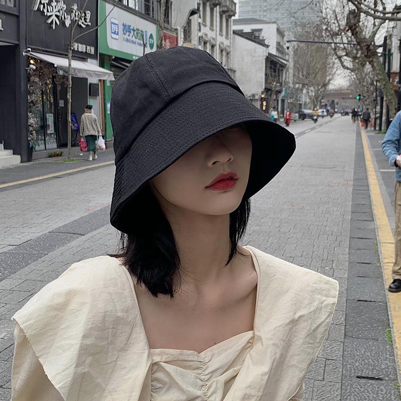 Fisherman Hat Women's Thin Black Sun Hat K-styleeasiest for Matchjapanese Style Bucket Hat Trendy Face-covering Sun Basin Hat