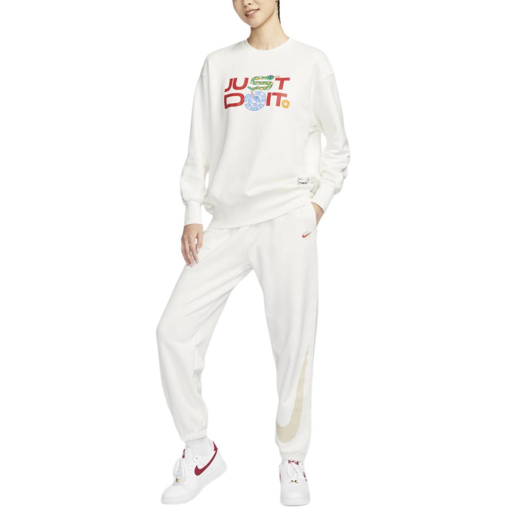 Nike Sportovní oblečení FW25 Všestranná móda Jednoduché Pohodlné Tepláky se středně vysokým pasem Pletené sportovní kalhoty Dámské spodní díly Bílá HV8463133