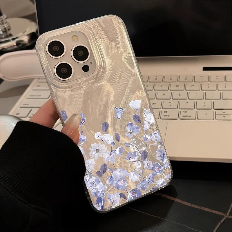 Phone Case For Iphone 17 Air 16 16e 17e 15 Plus 14 13 12 11 Pro Max New Silvery White Powder Floral Green Leaf Protective Cover