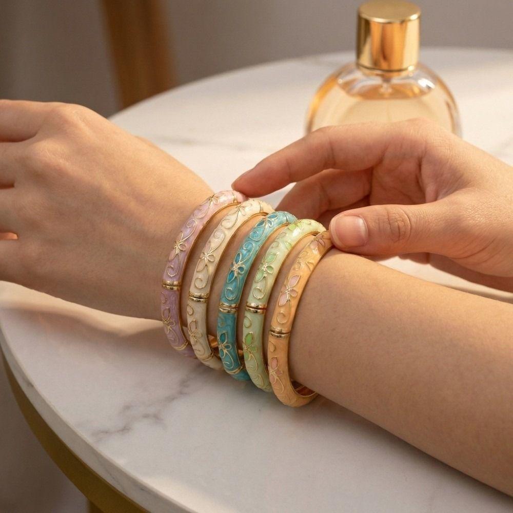 Traditionelles Vintage Cloisonné Armreif Emaille Floral Damen Armband für die Hand Mädchen