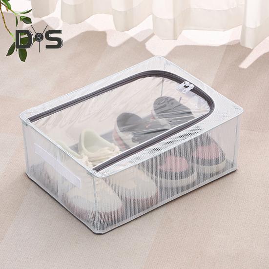Transparent Storage Box with Double-Sided Openings Zipper Closure Waterproof PVC Shell Dustproof Under-bed Shoe Storage Box