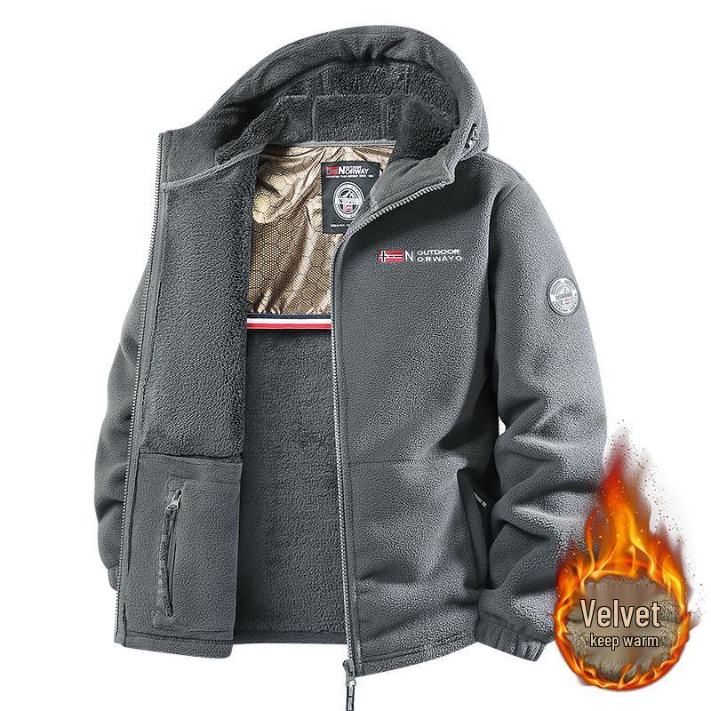 Unisex Fleece Lined Hooded Cotton Jacket - Thickened Casual Cardigan Style