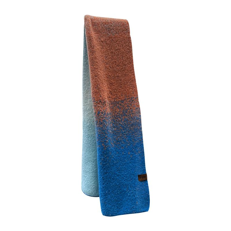 High-end niche scarf women's autumn and winter rainbow-colored knitted shawl thickened warm contrasting color design scarf