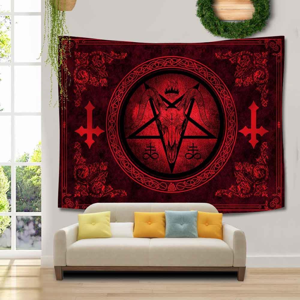 SHRAPHY Goat Head Pentagram Tapestry 80x60 Gothic Devil Demon Satanic Mysterious Hippie Wall Hanging for Living Room GTXTUH384