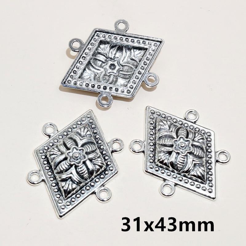 10pcs Antique Silver Plated Bohemian Vintage Flower Connector Charm Pendant DIY Necklace Bracelet Jewelry Making Accessories