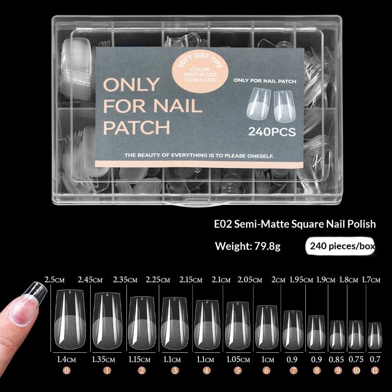 240Pcs False Nail Tips Soft Gel Fingertip Semi-Matte Capsules Almond Teardrop T-Shape Full Cover Artificial Fake Nails Extension