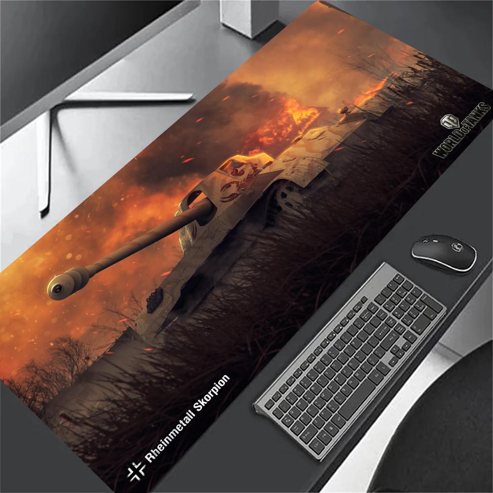 World of Tanks XXL Large Gaming Mouse Pad Black Desk Mat Non-Slip Keyboard Mousepad Stitched Edge Computer Office Table Cushion