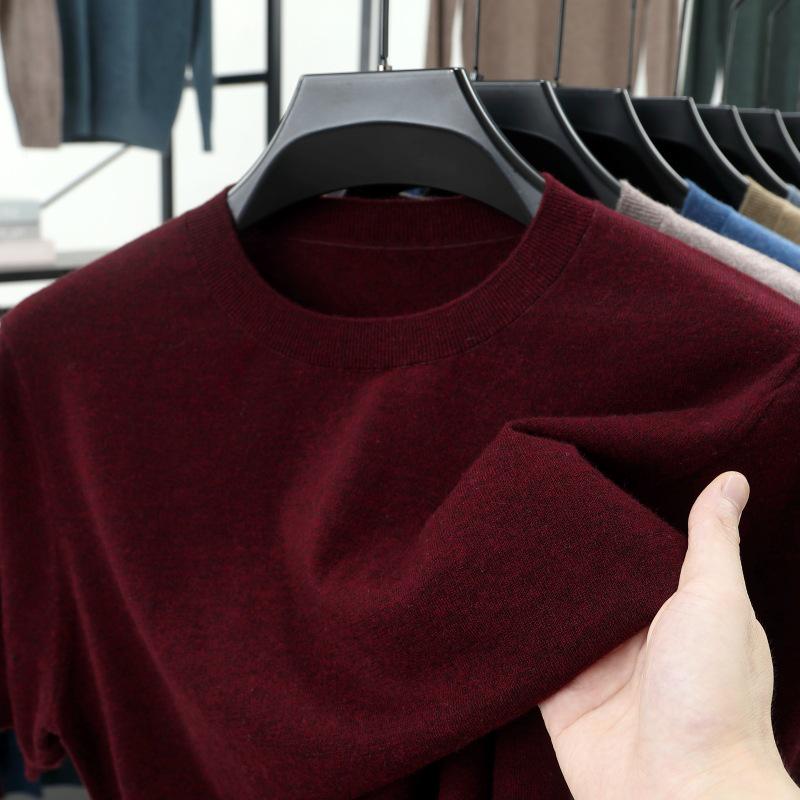 Men's High-Quality Short-Sleeved Knitted Wool Sweater for Spring/Summer