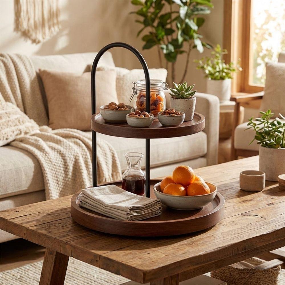 Space Saving Serving Tray Stand Double Layer Two Tier Holder Key Storage Rack  Kitchen Table