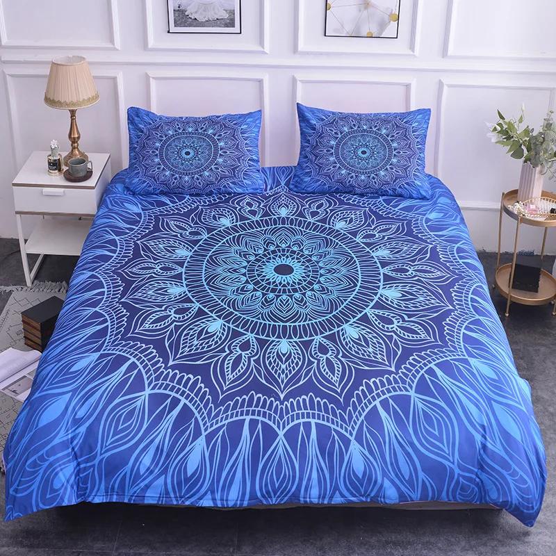 Mandala Duvet Cover Set King Size Lotus Flower Blue Purple Pink Bedding Set Bohemian Mandala Style Soft Polyester Quilt Cover