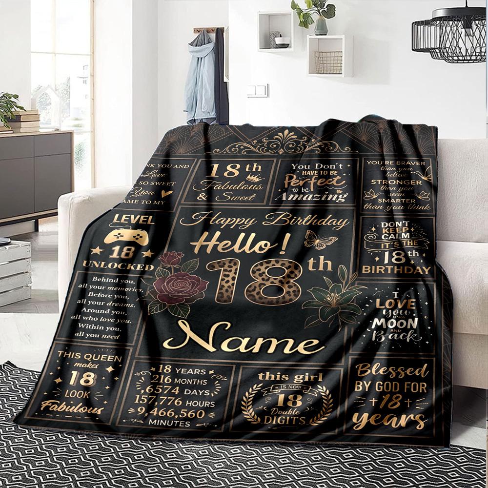 18Th Birthday Celebration Customize Your Name Blanket Soft Comfortable Lightweight And Versatile All Year Round Suitable For Travel Camping Picnics