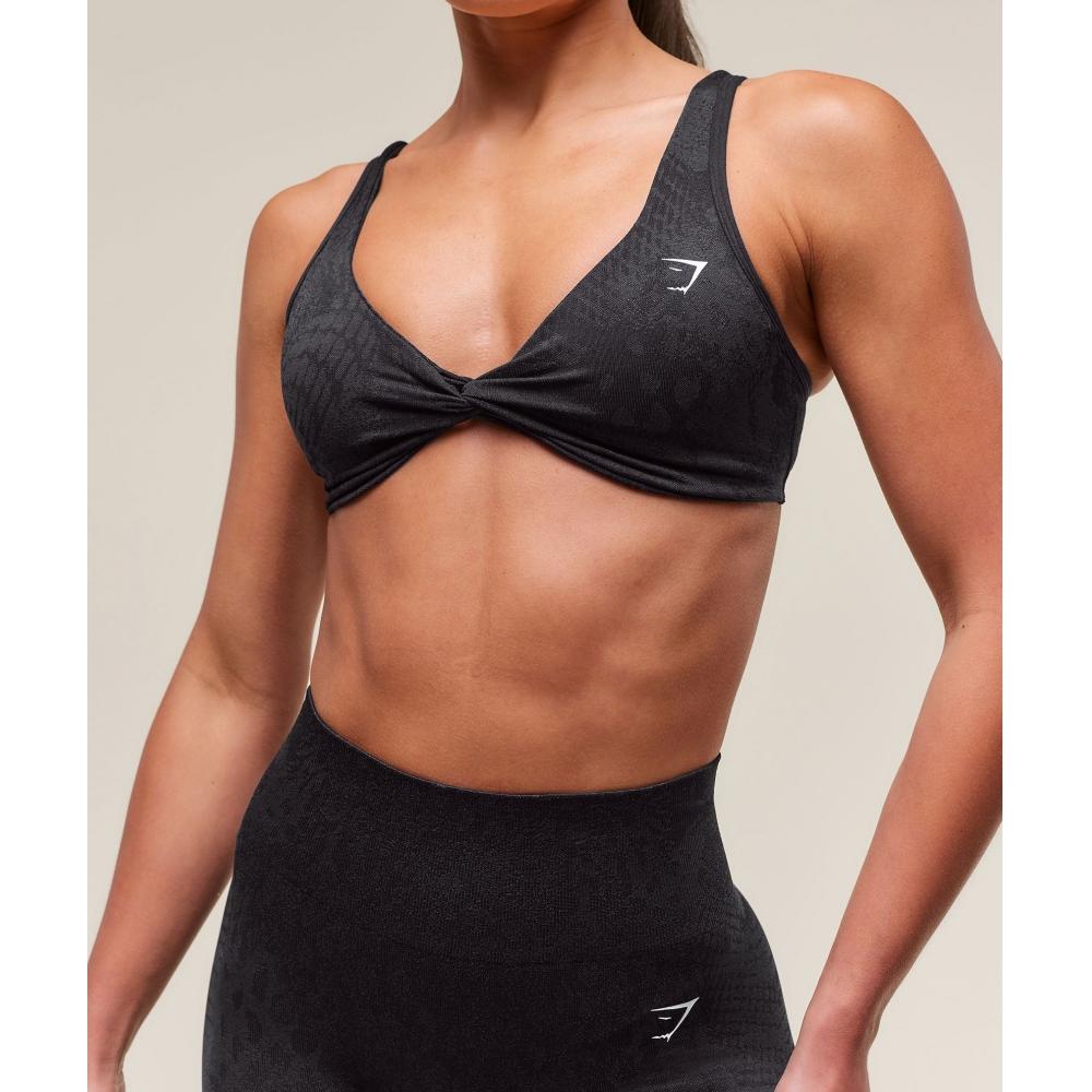 Gymshark Adapt X Whitney Animal Seamless Twist Front Bra Asphalt Grey Black B3b3g Gc8d