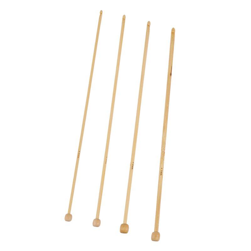 A84X-24X Natural Color Natural Bamboo Single Pointed Afghan Tunisian Crochet Hooks Needles 25.5Cm-25Cm Long