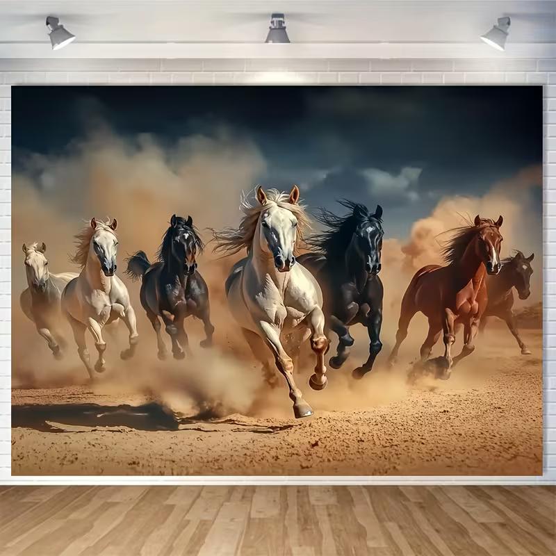 2D Majestic Wild Horses Running in Desert Tapestry Dust Storm Background Cloth 47.2x31.5inch/120*80cm
