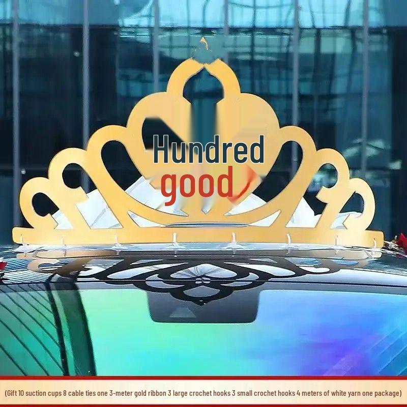Creative Wedding Car Decoration: Gold Crown and Veil for TikTok-Inspired Celebrations