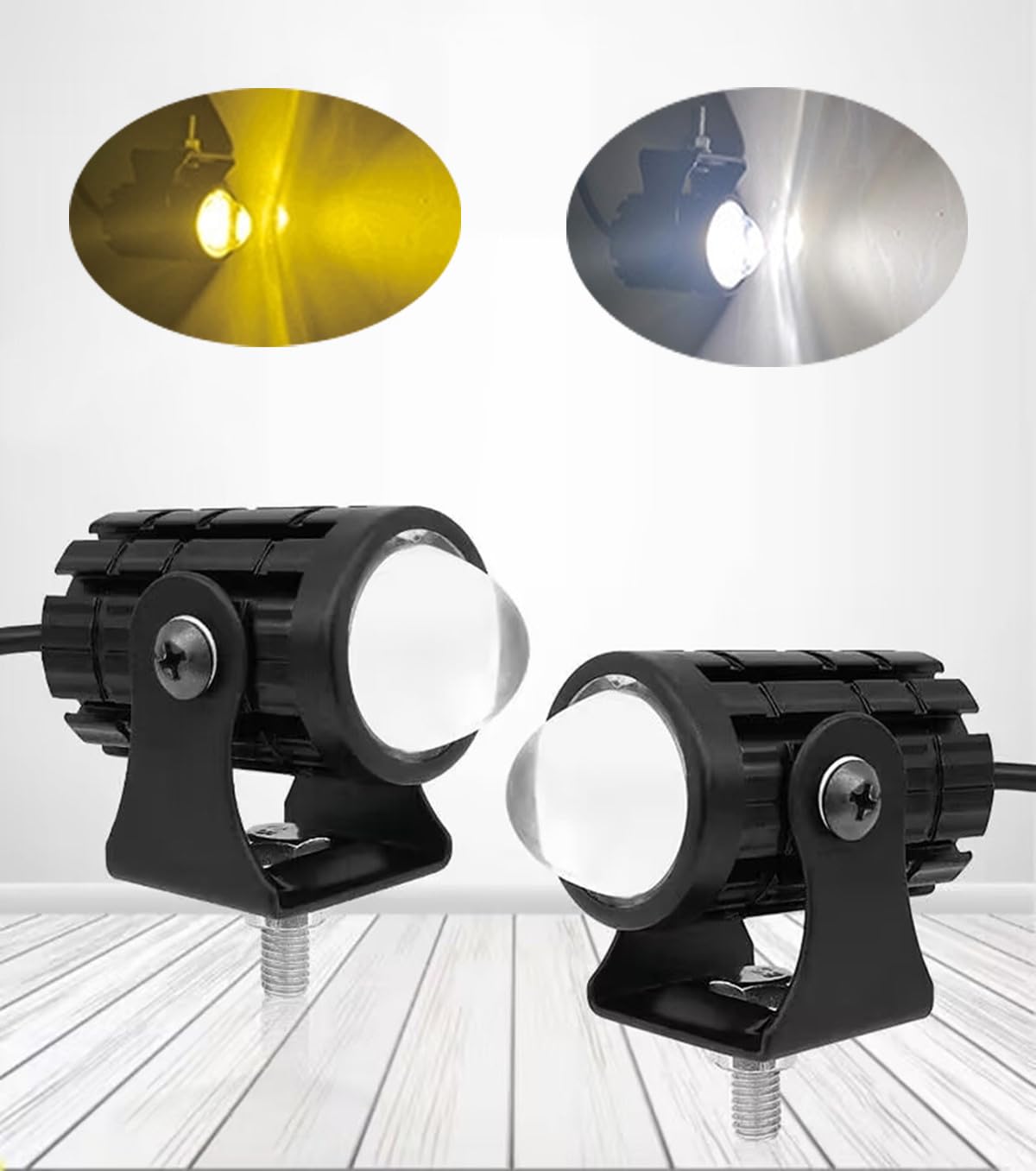 Мотоциклетный противотуманный фонарь, светодиодный, переключение 2 цветов, белый, желтый, постоянное свечение, 12 В, 24