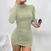 Sexy Mini šaty Bodycon zakrývající boky Dámská móda O-výstřih Dlouhý rukáv Šaty pro ženy Elegantní Štíhlé Řasení LaAe Up Vestidos