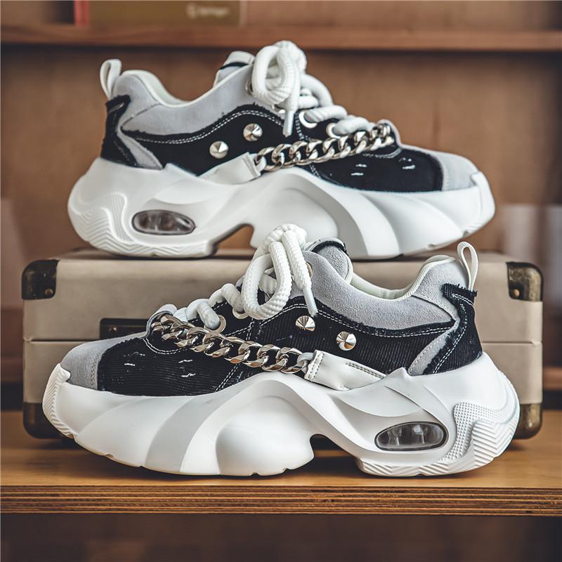 Chunky Sneaker Men Designer Air Cushion Sport Shoes Fashion Casual Microfiber Leather Breathable Height Increased Platform Shoes