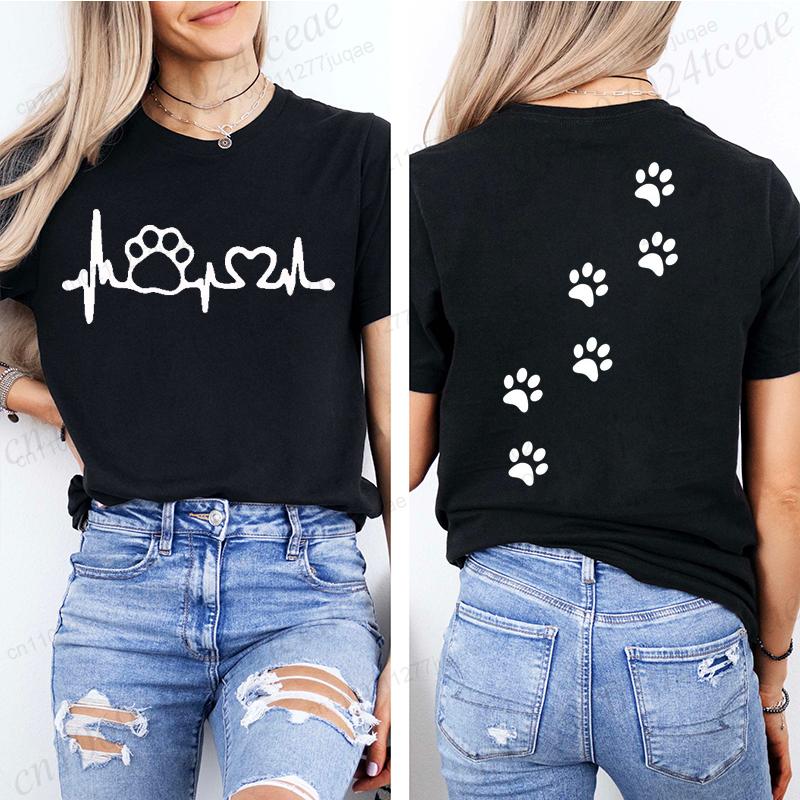 Cat Heart Women Print Tshirt Girl Short Sleeve Crew Neck TShirts Casual Top for Summer  Spring Cat Lover Womens Clothing