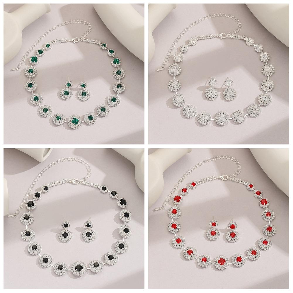 Zinc Zinc Alloy Bridal Jewelry Set Shiny Luxury Jewelry Brilliant Wedding Rhinestone Set Holiday