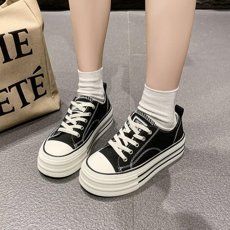 Summer Dopamine Simple Canvas Shoes Women's New Platform Running White Shoes College Style Lace-up Casual Shoes