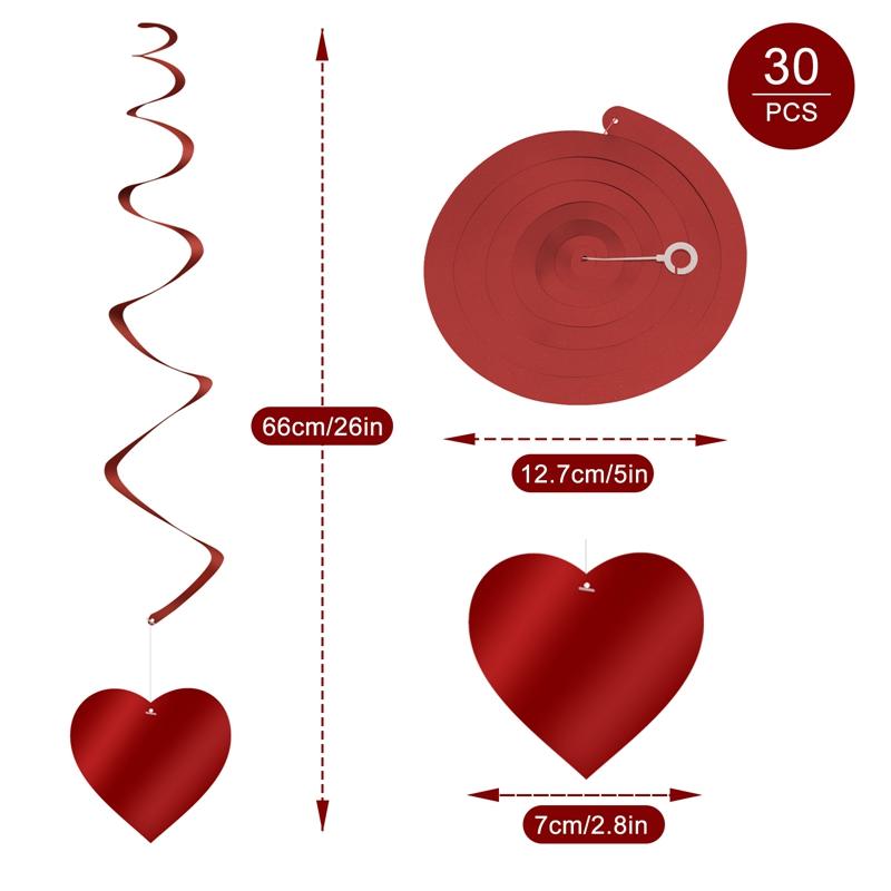 30 Buc. Roșu/Alb Aniversare Inimă Iubire Spirale Agățate Ghirlandă Paie Baloane Pentru Ziua Îndrăgostiților Nuntă Decoruri Petrecere