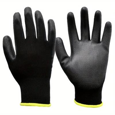 12 Paar Schwarz / Grau / Gartenbau Handschuhe Sicherheitsarbeitshandschuhe Reparaturhandschuhe Handflächenbeschichtete Handschuhe Schreiner Reparateur Zubehör
