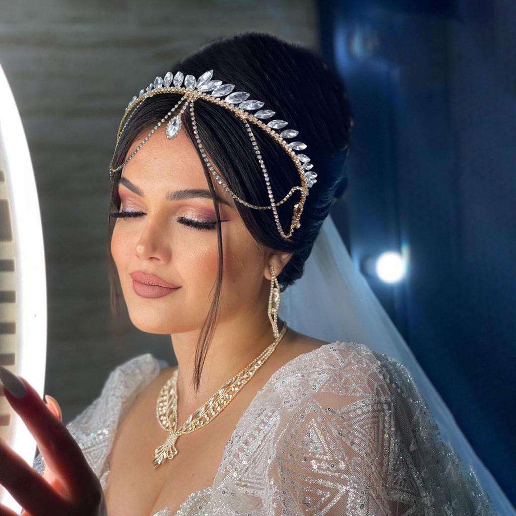 Tiare Bandeau en Strass Fait Main avec Pendentif pour Accessoires de Cheveux de Mariée (DZ051)