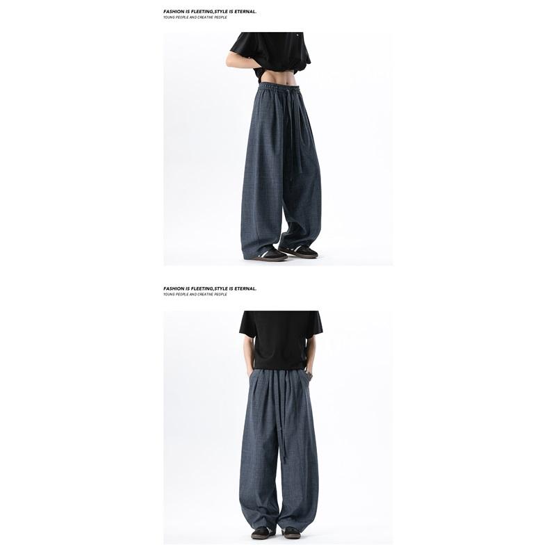 Vintage Linen Wide Leg Pants Elastic Waist Draped Loose Baggy Trousers Summer Casual Streetwear Long Pants