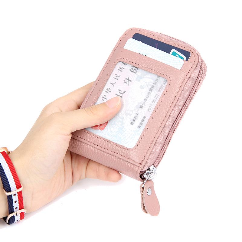 Soporte para tarjetas RFID antirrobo de piel de vaca coreano con ventana transparente y múltiples ranuras