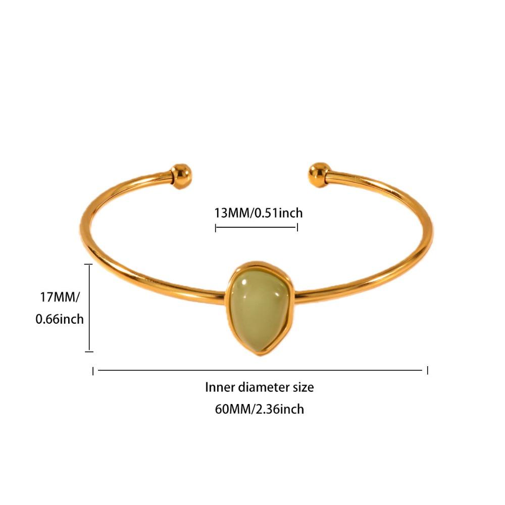 Gold-plated Oval Stone Bracelet Stainless Steel Cuff Bracelet Vintage Open Bangle  Women Jewelry зелёный