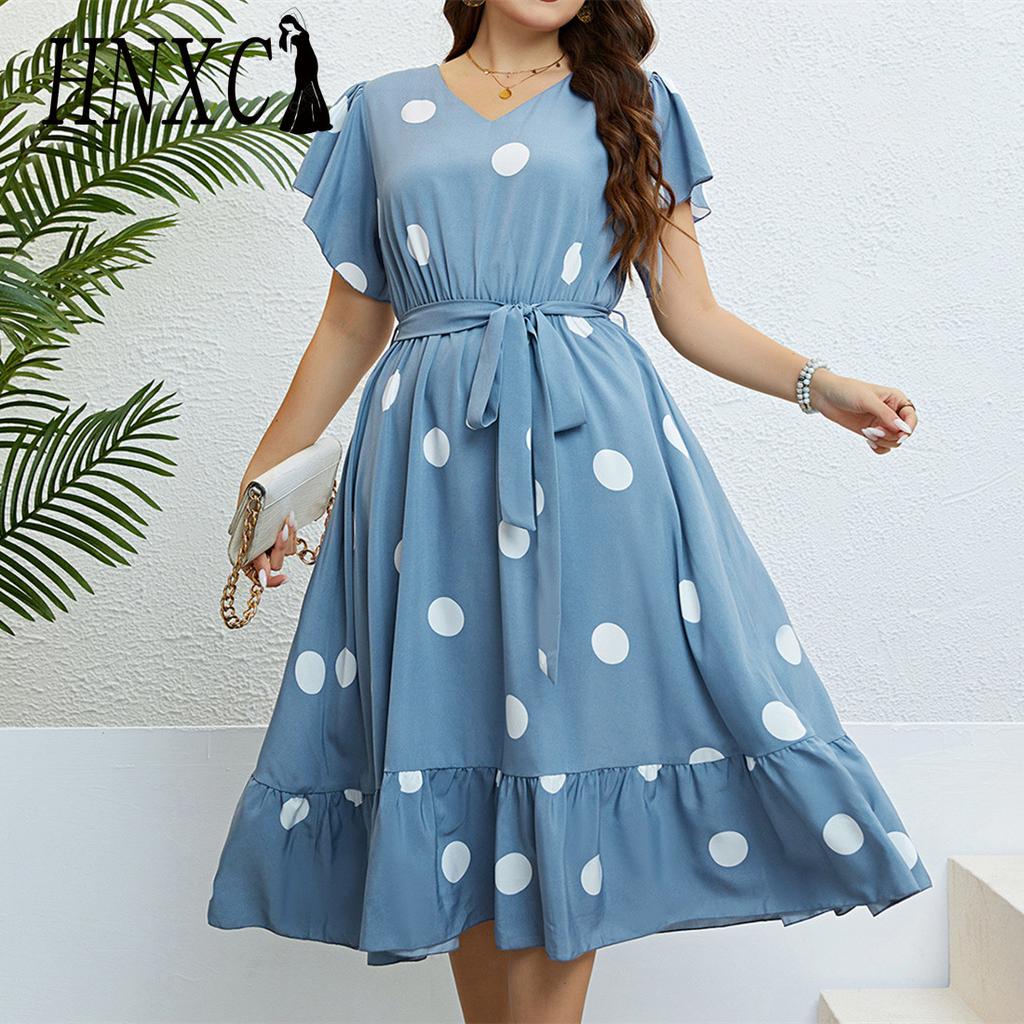 HNXC Damesmode Zomer Lente Korte Mouw V-Hals Hoge Taille Casual Jurken