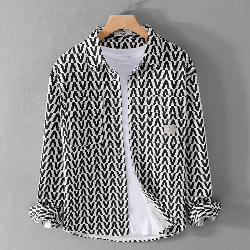 

Весна и лето уличный стиль новые модные рубашки в клетку с длинным рукавом и двойными карманами из чистого хлопка повседневные мужские топы молодежная верхняя рубашка 3XL чёрный