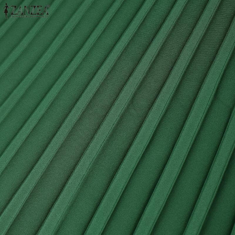 ZANZEA Dámské letní ležérní šaty s kulatým výstřihem, krátkým rukávem, volného střihu s plisováním