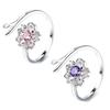 New Creative Romance Pink Purple Zircon Cherry Blossoms Opening Rings for Women Stainless Steel Flower Finger Jewelry Accessory