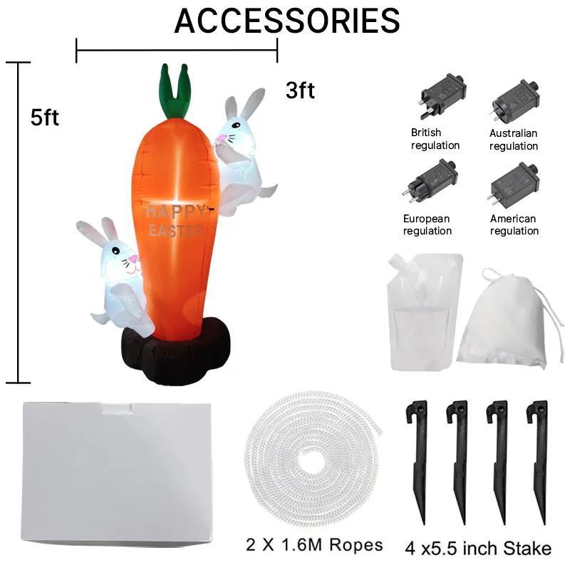 1.8M/5.9FT Holiday Festival Inflatable Toy Rabbit Easter Climb Carrot DIY Decor Garden Yard Outdoor LED Light Ornament