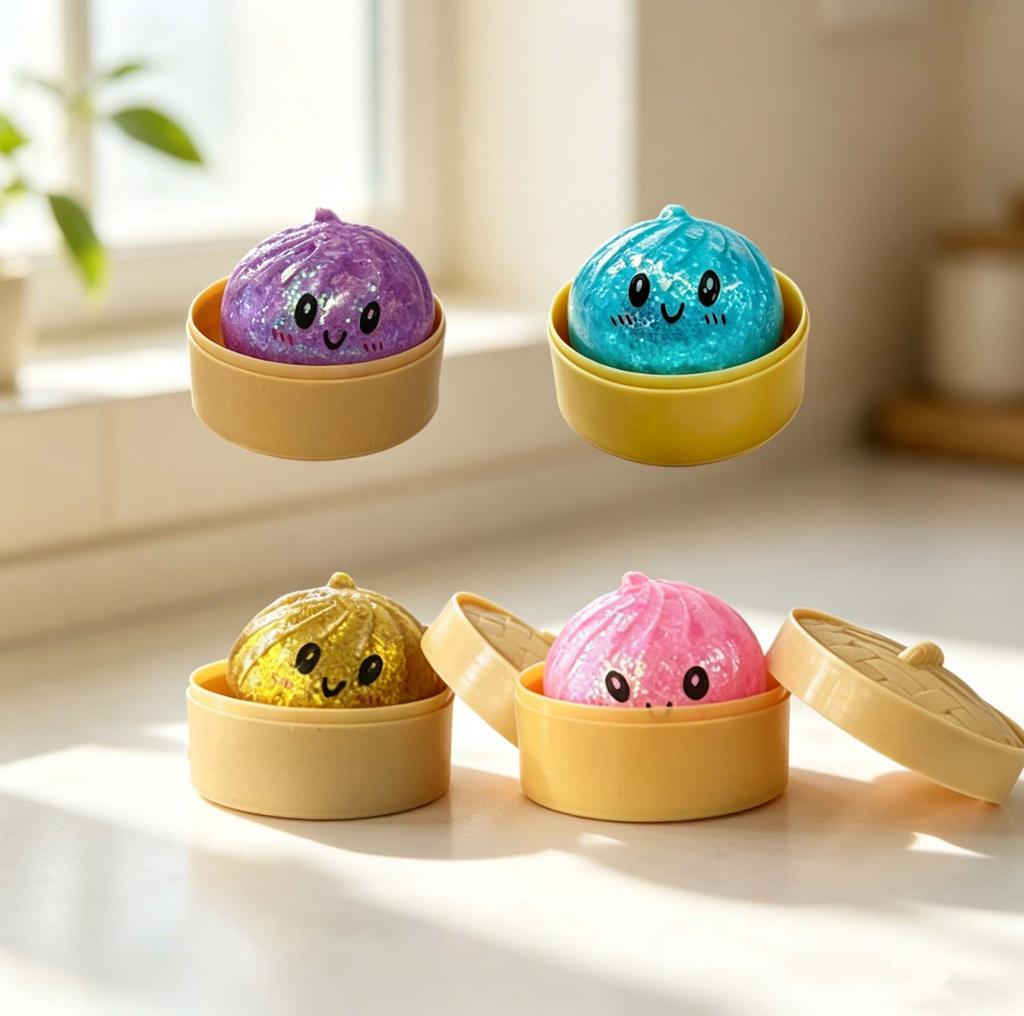 New Glitter Dumpling Squishy With Box Dumplings Sensory Squeeze Toy For Stress Relief Fans Birthday Day Gifts