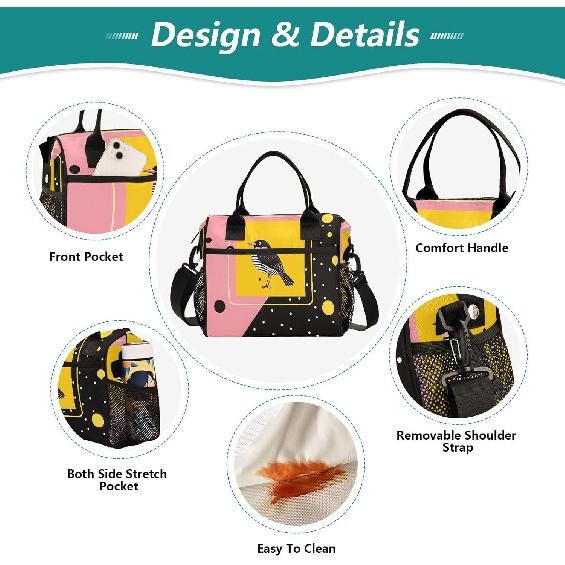 

Канарейка с солнечным желтым цветом Большая термосумка для ланча с регулируемым плечевым ремнем для работы пикника,M