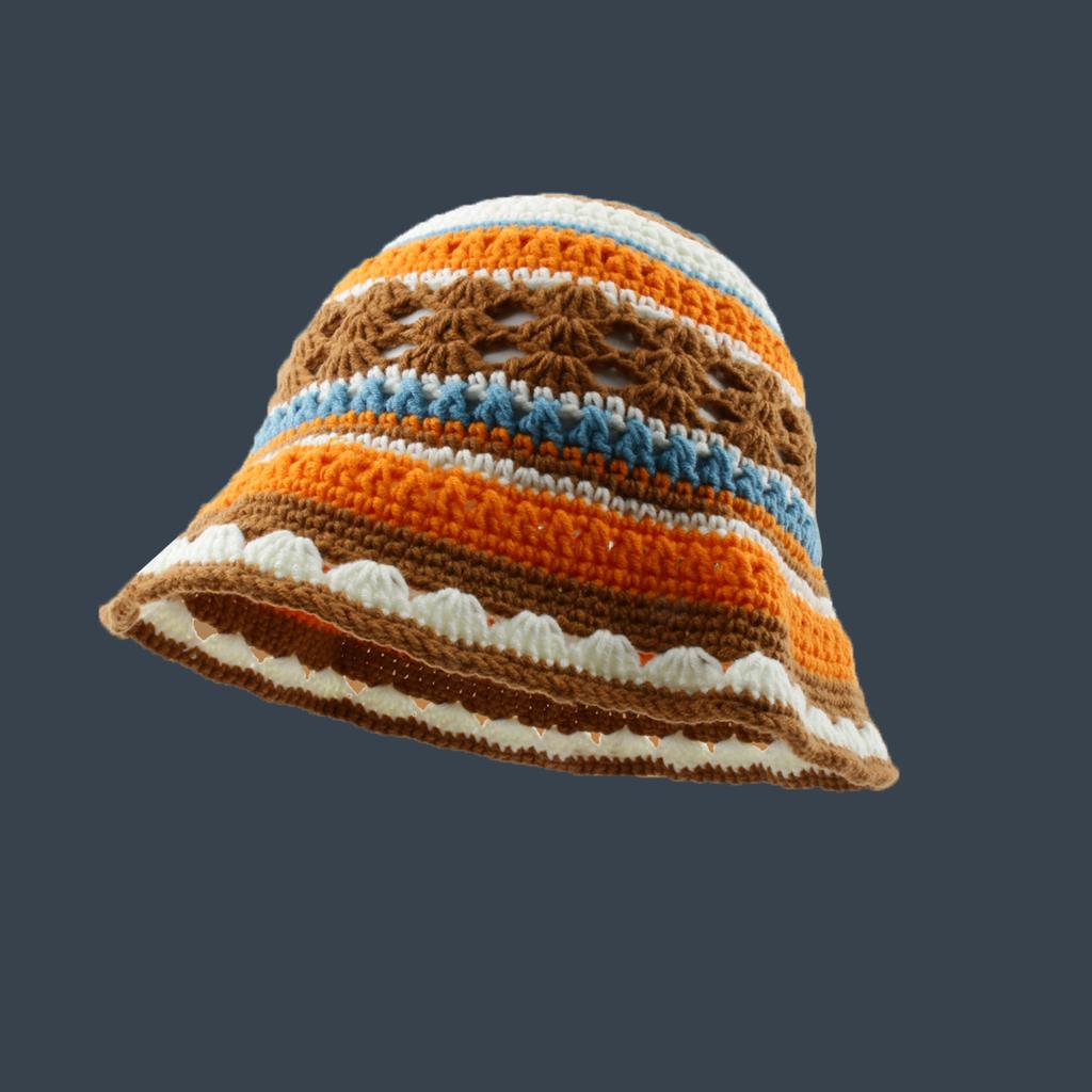 2023 Women Cotton Crochet Skull Cap Handmade Knit Cutout Striped Beanie Bucket Hat Designer Luxury
