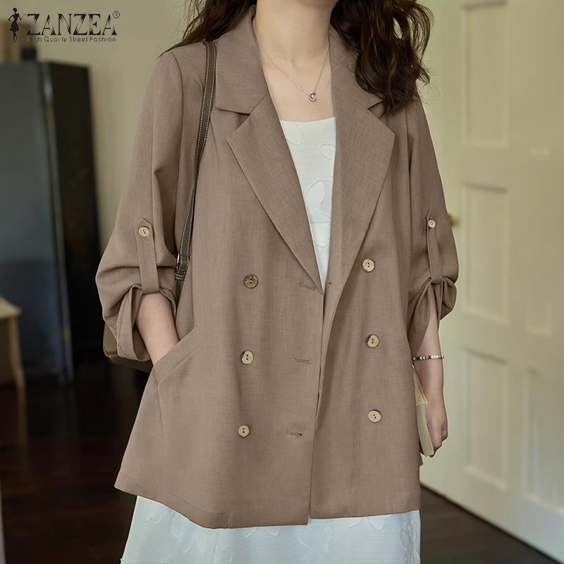 ZANZEA Womens Casual Solid Color Loose 3/4 Sleeve Thin Cardigan Outwear