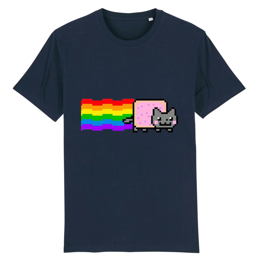 Nyan Cat with Rainbow TShirt Funny Meme Creative Top Hip Hop YK Vintage Print Short Sleeve Ca